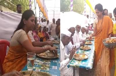 सुप्रिया सुळेंनी वयोवृद्धांना जेवण वाढलंही अन् पंगतीत जेवल्याही!