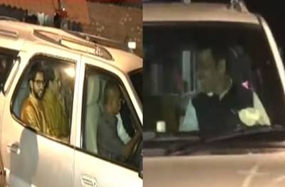 अमित शाह आणि ठाकरे पिता-पुत्र एकाच गाडीतून मातोश्रीच्या बाहेर