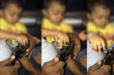 VIDEO : बंदूकबाज बाप, गोळ्या भरलेली रिव्हॉल्वर चिमुकल्याच्या हातात, व्हिडीओ बनवून व्हॉट्सअॅप स्टेटस