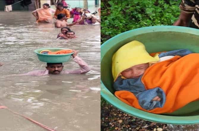 PHOTO : गुजरातच्या पुरात 45 दिवसाच्या बाळाला वाचवण्यासाठी धावून आलेले वासूदेव