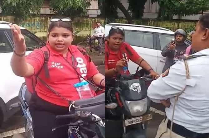 VIDEO : डिलिव्हरी गर्लची गुंडगिरी, भररस्त्यात पोलिसांना अर्वाच्च्य शिवीगाळ