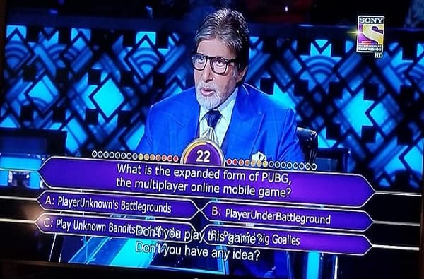 KBC 11 : बिग बींनी विचारला PUBG चा फुल फॉर्म, स्पर्धकाचे उत्तर....