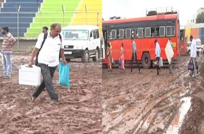 पावसामुळे निवडणूक कर्मचारी हैरान, मतदान केंद्रापर्यंत पोहोचण्यासाठी कर्मचाऱ्यांची तारेवरची कसरत