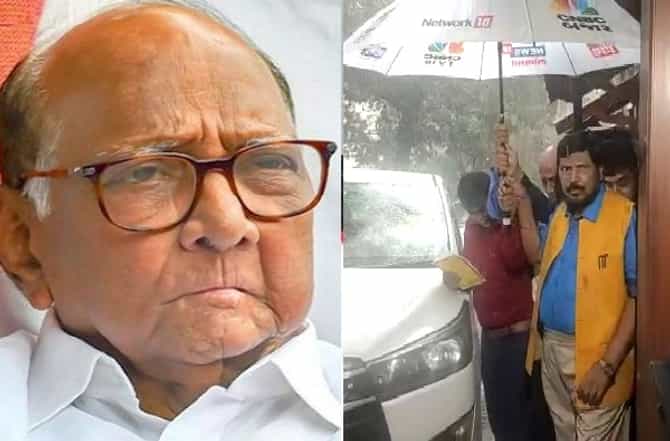 भर पावसात आठवले पवारांच्या भेटीला, सेना-भाजपात मध्यस्थी करा, पवारांचा सल्ला