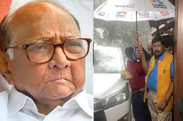 भर पावसात आठवले पवारांच्या भेटीला, सेना-भाजपात मध्यस्थी करा, पवारांचा सल्ला