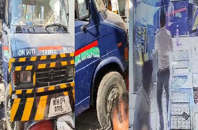 कल्याणमध्ये टोइंग व्हॅन थेट ज्वेलर्सच्या दुकानात घुसली