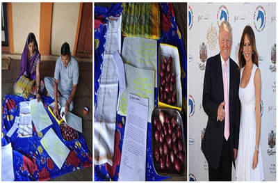 ट्रम्प दाम्पत्याला गांधीटोपी, उपरणे, साडी आणि कांदे, नाशिकच्या शेतकऱ्याची कांदा दरासाठी अनोखी शक्कल