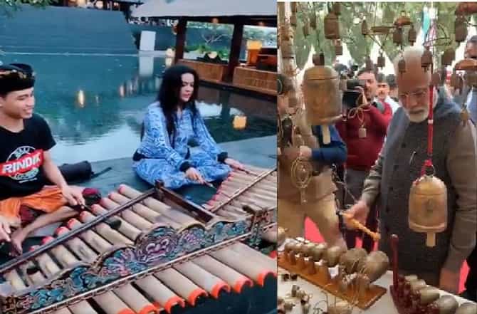 पंतप्रधानांच्या पावलावर पाऊल, अमृता फडणवीसांचं वाद्यवादन