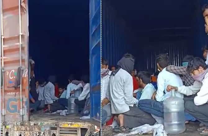 एका कंटेनरमध्ये तब्बल 300 मजूर कोंबले, पोलिसांनी रोखल्यानंतर धक्कादायक चित्र समोर