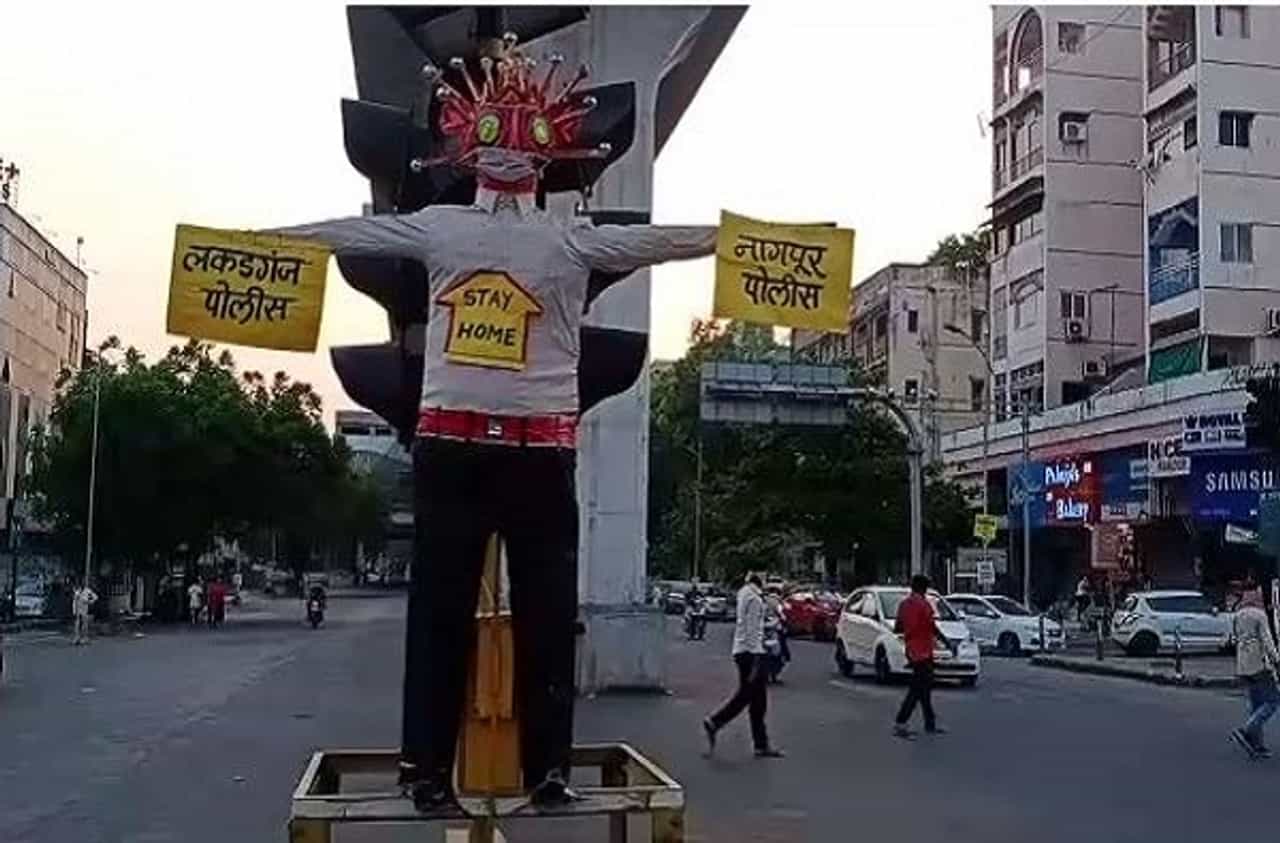 Corona : कोरोनाचा विळखा वाढताच, नागपुरात जनजागृतीसाठी कोरोना पुतळा