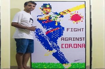 #HappyBirthdaySachin : 'कोरोना'ला फटकावण्याचा संदेश, सचिन तेंडुलकरच्या 'जबरा फॅन'ची कलाकृती