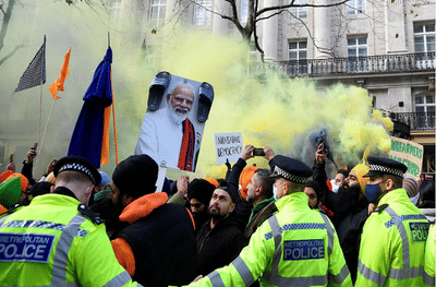 लंडनमध्ये कृषी कायदे विरोधी आंदोलन, खलिस्तानी झेंडे झळकले