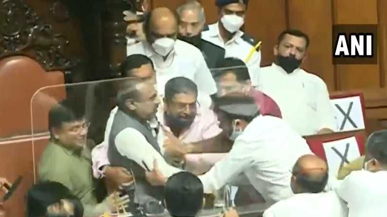 Karnataka Congress MLCs in Karnataka Assembly forcefully remove the chairman of the legislative council