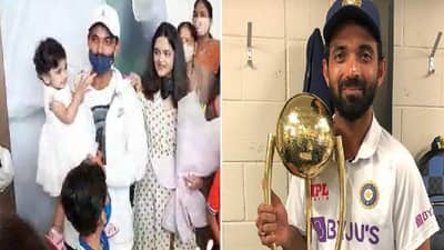 Ajinkya Rahane | लेक खांद्यावर, बायको बाजूला, घरी परतताच अजिंक्य म्हणाला....