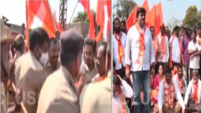बेळगावात भगवा फडकवण्यावर शिवसैनिक ठाम, सीमेवर कर्नाटक पोलिसांसोबत झटापट