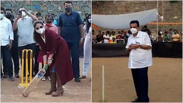 VIDEO: दिंडोशीत क्रिकेटचा राजकीय डाव रंगला, आमदार सुनील प्रभूंच्या गोलंदाजीवर उर्मिलाची फटकेबाजी