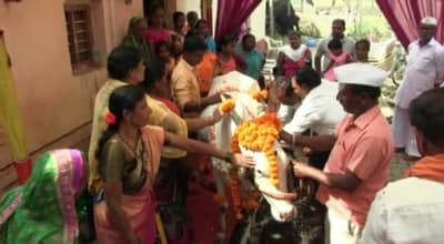 फुलांच्या माळा, खणानारळाची ओटी, गायीच्या डोहाळे जेवणानिमित्त उठल्या गावभर पंगती