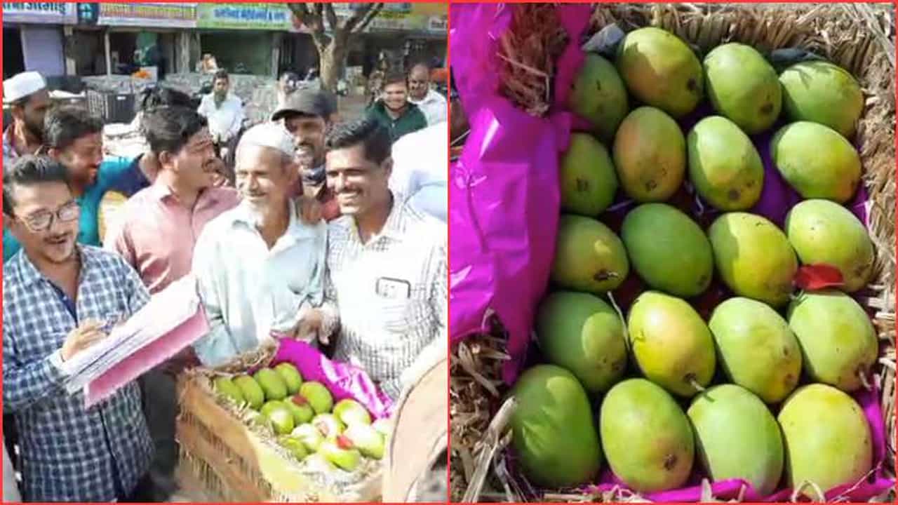 सांगलीत मुहूर्ताच्या आंब्याचे आतषबाजीने स्वागत, रत्नागिरीच्या हापूस पेटीला मिळाले....