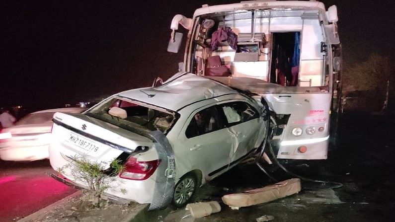 कार-बसची समोरासमोर धडक, अहमदनगरमध्ये भीषण अपघात, पाच जणांचा जागीच मृत्यू