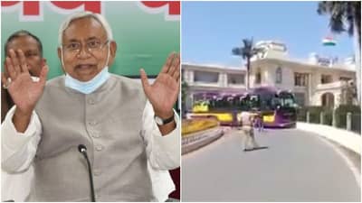 VIDEO: नितीश म्हणाले आता अपघात कमी होतील, तोच त्यांना सोडून निघालेली इलेक्ट्रिक बस धडकली