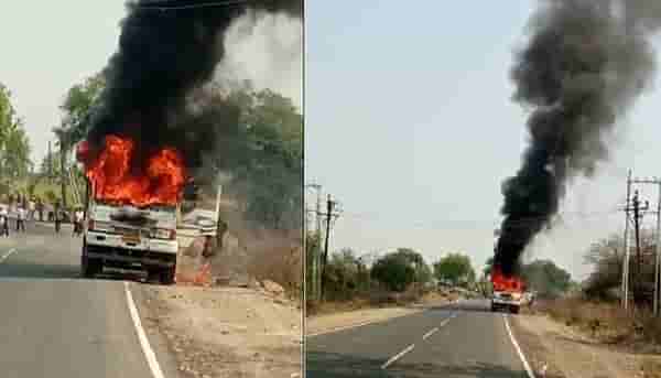 वर्ध्यात भरधाव टिप्परला आग, उडी घेतल्याने चालक बचावला, टिप्पर जळून खाक