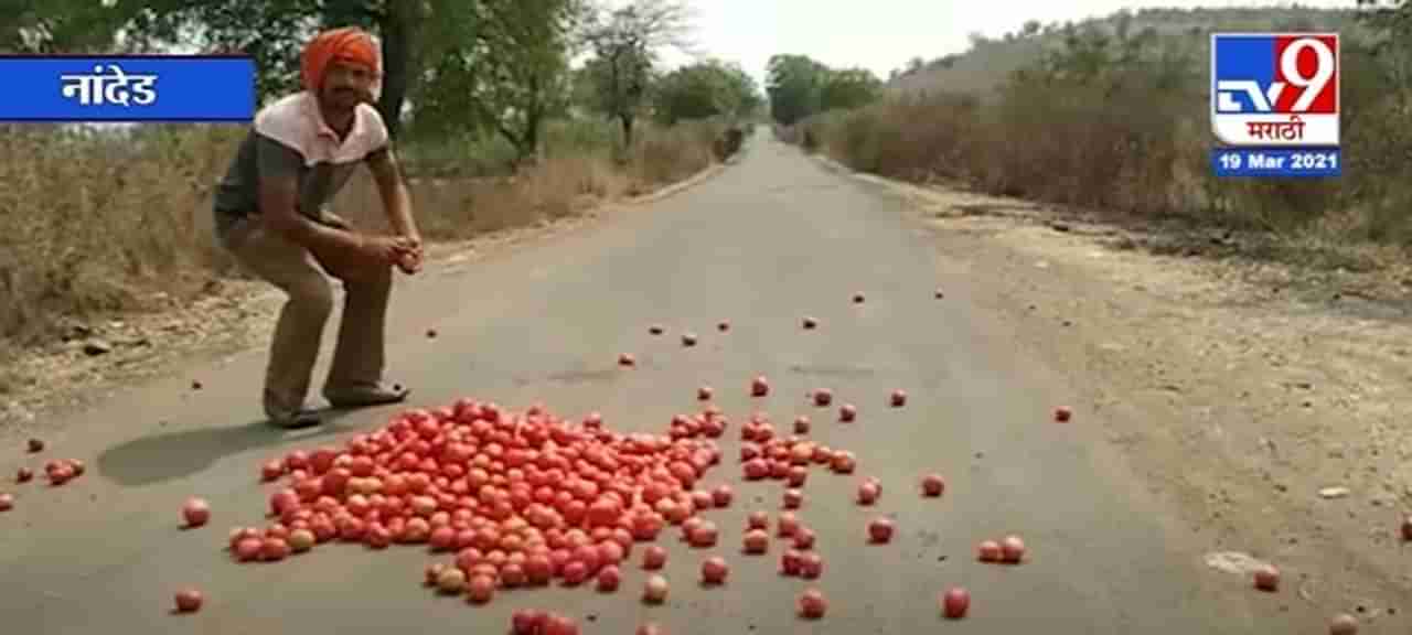 Nanded | कोरोना लॉकडाऊनमुळे शेतकरी संकटात, टोमॅटो फेकून देत शेतकऱ्यांचा रोष