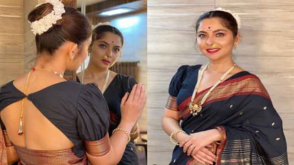 पैठणी म्हटलं की स्त्रीचं सौंदर्य अभिक खुलून येतं. सध्या सर्वत्र पुरस्कार सोहळ्यांची रेलचेल सुरु आहे. अशाच एका रंगारंग पुरस्कार सोहळ्यासाठी सिनेसृष्टीची ‘अप्सरा’ अर्थात अभिनेत्री सोनाली कुलकर्णी (Sonalee Kulkarni) खास काळ्या रंगाच्या पैठणीमध्ये सजली होती.