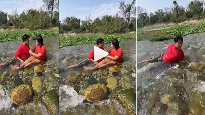 Video | नदीच्या मधोमध करत होता सुनील शेट्टीची नक्कल, गर्लफ्रेंडने मारली लाथ, पाहा पुढे काय झालं...