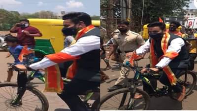 आधी संजय राऊतांना मैदानात उतरवलं, आता स्वत: सायकलवर प्रचार, धैर्यशील मानेंनी बेळगाव पिंजलं!