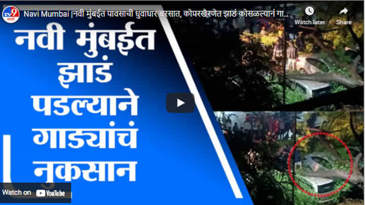 Navi Mumbai |नवी मुंबईत पावसाची धुवाधार बरसात, कोपरखैरणेत झाडं कोसळल्यानं गाड्यांचं नुकसान Navi Mumbai |नवी मुंबईत पावसाची धुवाधार बरसात, कोपरखैरणेत झाडं कोसळल्यानं गाड्यांचं नुकसान