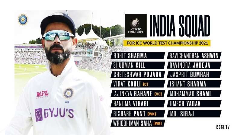 WTC final : बीसीसीआयकडून वर्ल्ड टेस्ट चॅम्पियनशिपसाठी टीम इंडियाची घोषणा, 15 सदस्यांमध्ये कुणाचा समावेश? WTC final : बीसीसीआयकडून वर्ल्ड टेस्ट चॅम्पियनशिपसाठी टीम इंडियाची घोषणा, 15 सदस्यांमध्ये कुणाचा समावेश?