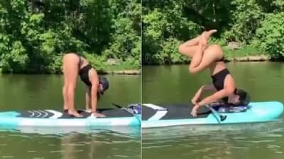 Video | पाण्यात व्यायाम करण्याचा महिलेकडून प्रयत्न, पण ऐनवेळी भलतंच घडलं, पाहा व्हायरल व्हिडीओ