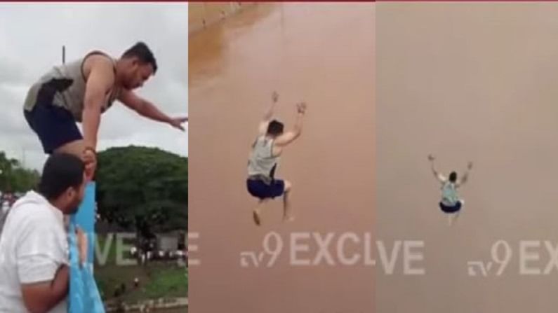 VIDEO : पुराच्या पाण्यात पुलावरुन उडी, सांगलीत तरुणाची थरारक स्टंटबाजी