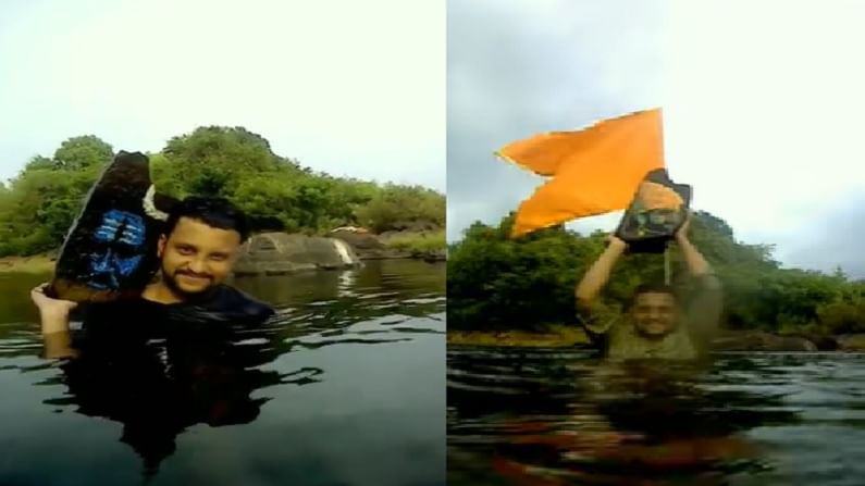 VIDEO | तीन फूट खोल नदीपात्रात शिवरायांचे चित्र रेखाटण्याची जिद्द, पाण्याखाली जाऊन चित्र काढणारा 'अवलिया'