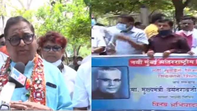 नवी मुंबई विमानतळाच्या नावाचा वाद आता विधानभवनाच्या दारात; वसंतराव नाईकांचे नाव देण्यासाठी निदर्शने