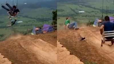 Viral | उंच डोंगरावर झोका खेळण्याचा प्रयत्न, मध्येच पायात दोरी गुंतली, पुढे जे झालं ते एकदा पाहाच