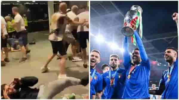 Euro Cup 2020 Final : इंग्लंडच्या फॅन्सची गुंडगिरी, पराभवानंतर रागात येऊन इटलीच्या चाहत्यांना मारहाण, Video व्हायरल