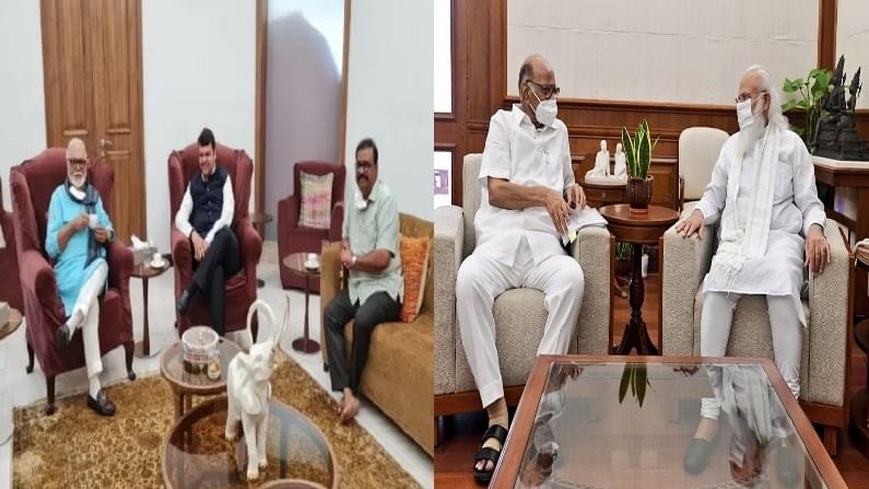 आधी भुजबळ फडणवीस भेटले, नंतर पवार मोदी भेटले, भेटीगाठीनं शिवसेना चेकमेट? आधी भुजबळ फडणवीस भेटले, नंतर पवार मोदी भेटले, भेटीगाठीनं शिवसेना चेकमेट?