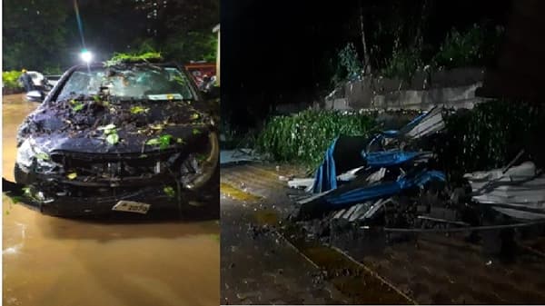 मुसळधार पावसाने ठाण्यात इमारतीची भिंत कोसळली, पाच गाड्यांसह दुचाकींचेही नुकसान
