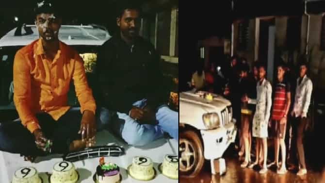 बोनेटवर बसून तलवारीने केक कापला, साताऱ्यात गुंडाचा धिंगाणा, रस्त्यात गाणी लावून बर्थडे सेलिब्रेशन