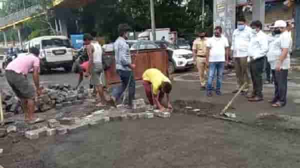 ठाण्यात खड्डे बुजवण्याचं काम युद्ध पातळीवर सुरु, महापालिका अतिरिक्त आयुक्तांकडून कामांची पाहणी