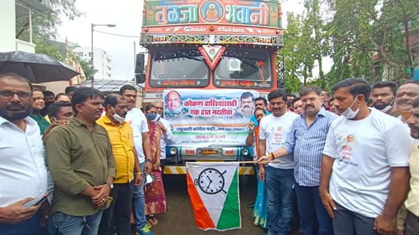खाद्य पदार्थ ते माचिसचे बॉक्स, पूरग्रस्तांसाठी राष्ट्रवादीची मदत, ठाण्याहून पाच ट्रक कोकणच्या दिशेला रवाना