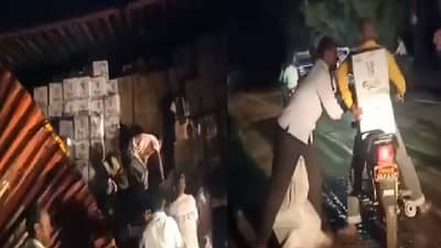 Video | बिअरची वाहतूक करणाऱ्या कंटेनरचा औरंगाबादेत अपघात, लुटीसाठी लोकांची गर्दी