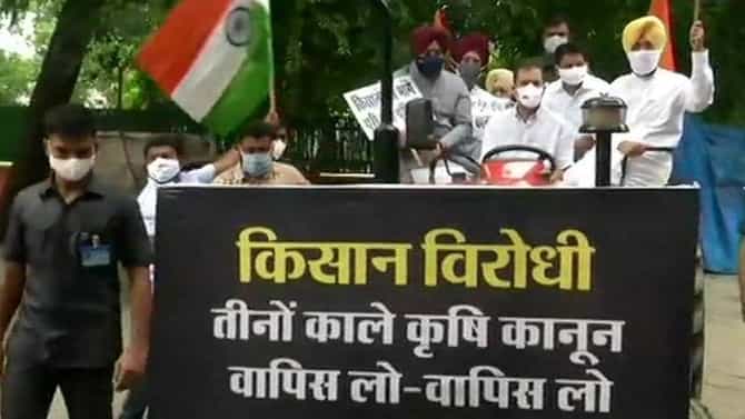 Rahul Gandhi : मी शेतकऱ्यांचा संदेश घेऊन आलोय, राहुल गांधी ट्रॅक्टर चालवत संसदेत
