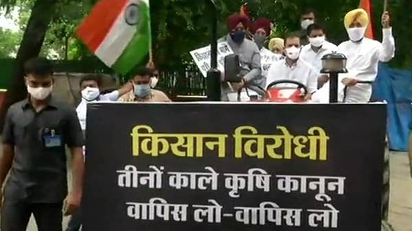 Rahul Gandhi : मी शेतकऱ्यांचा संदेश घेऊन आलोय, राहुल गांधी ट्रॅक्टर चालवत संसदेत