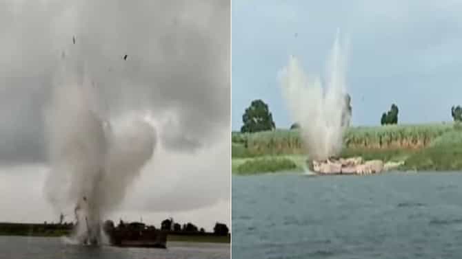 Video : अवैध वाळू उपसा करणाऱ्या बोटी स्फोटकांनी उडवल्या, उजनी धरण पाणलोट क्षेत्रात मोठी कारवाई