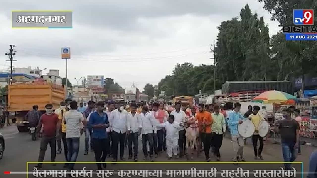 Video | बैलगाडा शर्यत सुरू करा, नगर-मनमाड महामार्गावर रास्तारोको Video | बैलगाडा शर्यत सुरू करा, नगर-मनमाड महामार्गावर रास्तारोको