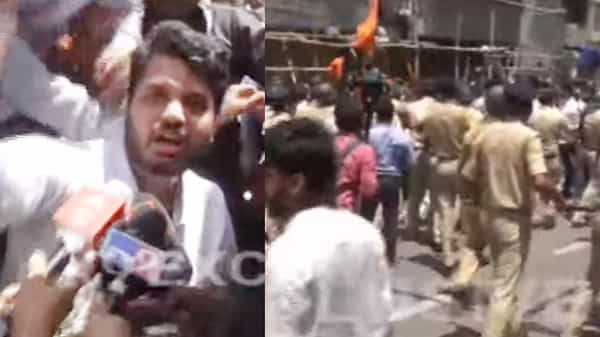 उंदराच्या बिळासमोर आलोय, बाहेर ये, उद्धव साहेब आमचे दैवत आहेत, त्यांच्यावर बोलायची हिंमत करु नये, असा इशारा युवासेनेचे सचिव वरुण सरदेसाई यांनी दिला. केंद्रीय मंत्री नारायण राणे यांच्या मुंबईतील जुहू भागातील बंगल्यावर सरदेसाईंच्या नेतृत्वात युवासेनेने धडक मोर्चा काढला.