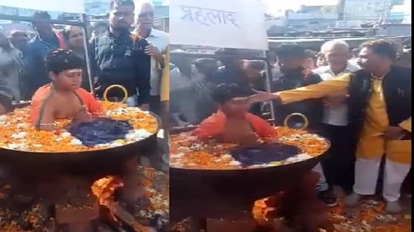 VIDEO | बुडाखाली आग, उकळत्या पाण्याच्या कढईत ध्यानस्थ मुलगा, जुना व्हिडीओ व्हायरल, नेटिझन्सकडून ट्रिकचा भांडाफोड