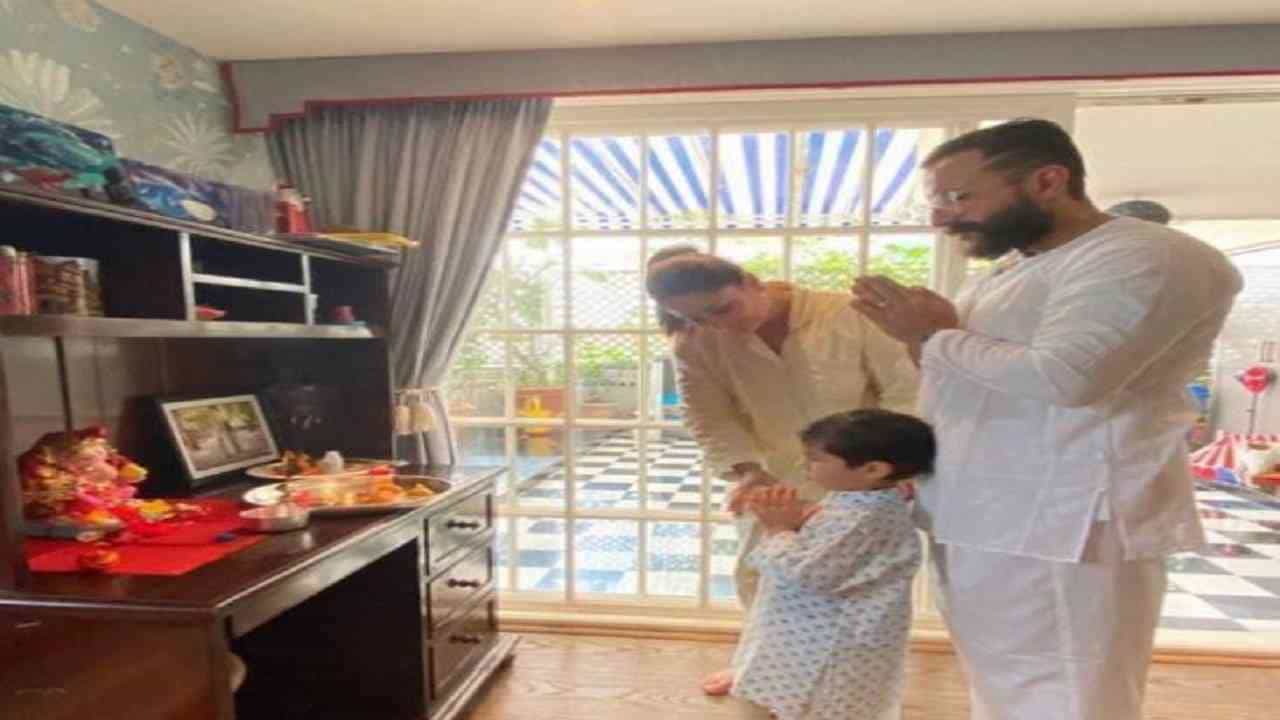 सैफ-करिनाच्या घरी बाप्पांचं आगमन, तैमूरही रंगला बाप्पांच्या आगमन सोहळ्यात